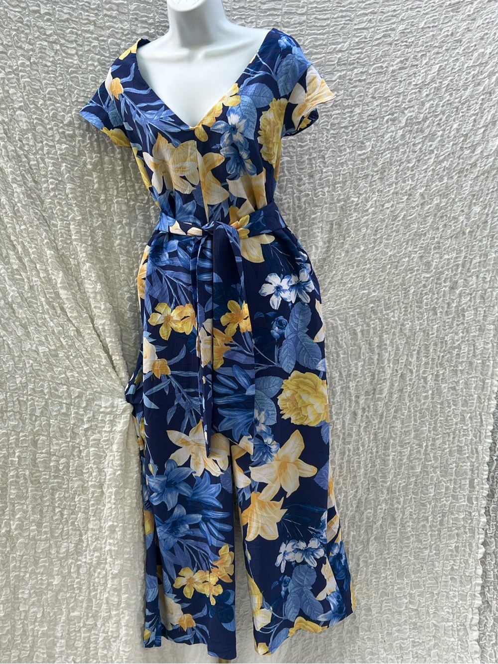International Concepts Floral V-Neck Wide-Leg Jumpsuit in Navy Sz 18 - Picture 2 of 4